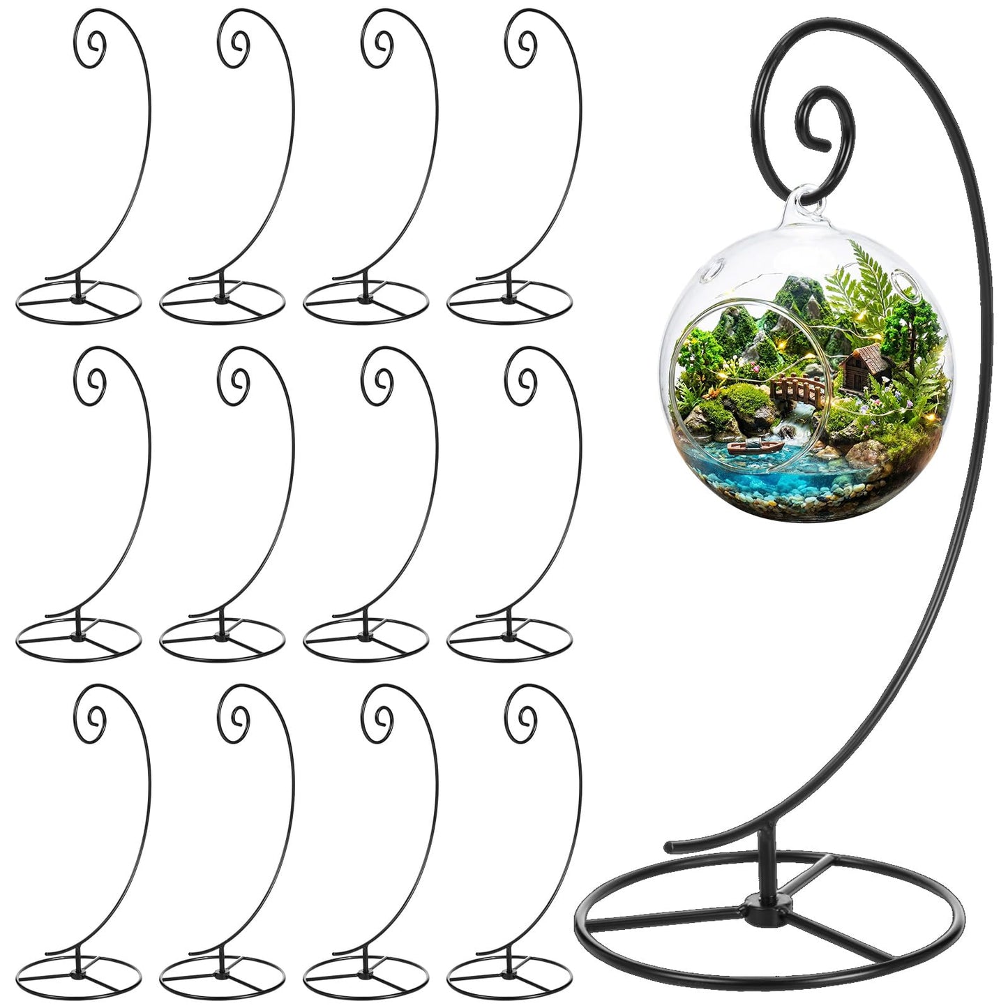 LEIFIDE 12 Pcs Ornament Display Stand 11 Inch Black Metal Stand for Hanging Glass Globe Terrariums, Witch Ball Festivals Wedding Ornament and Home Office Party Decor(Spiral)