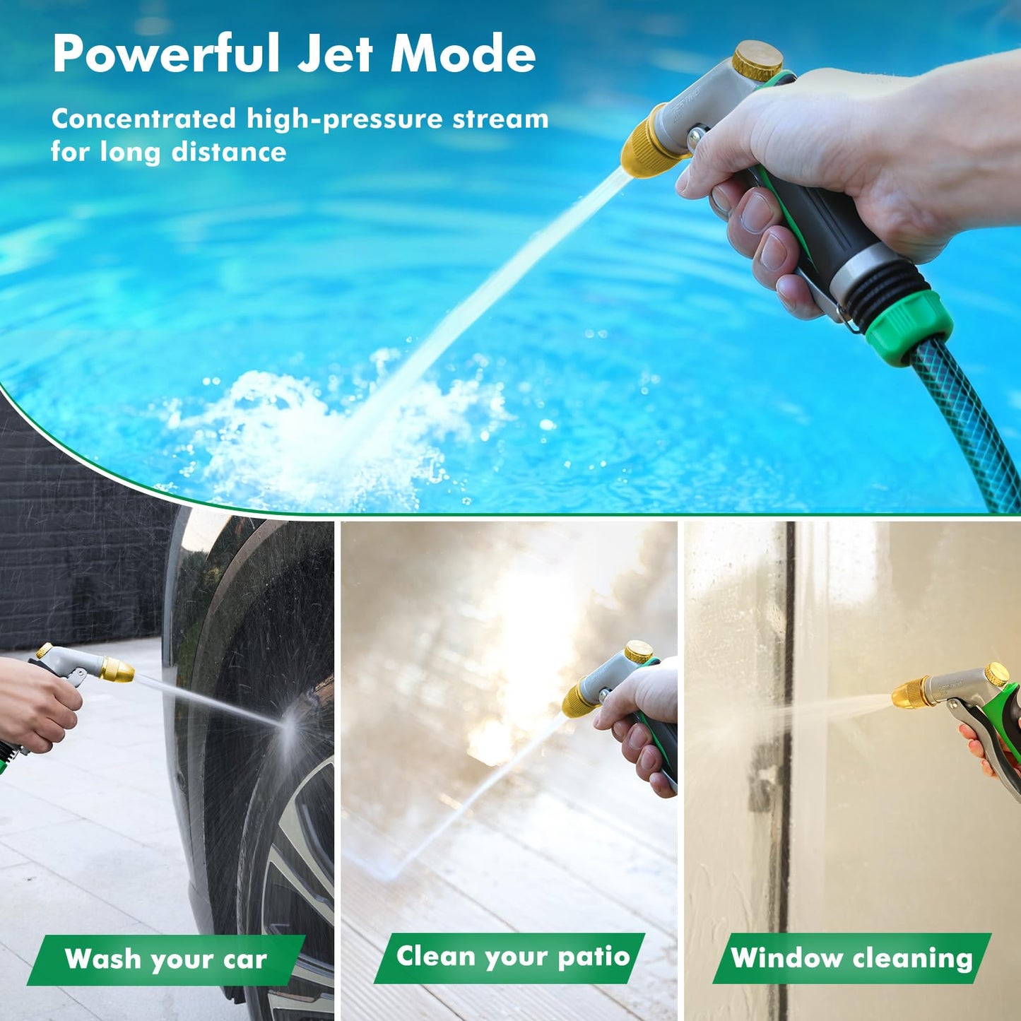 RESTMO Heavy Duty Metal Water Hose Nozzle, High Pressure Garden Hose Nozzle, Hose Sprayer Nozzle with Adjustable Spray Patterns for Garden Watering, Car Washing, Patio and Pet, Green