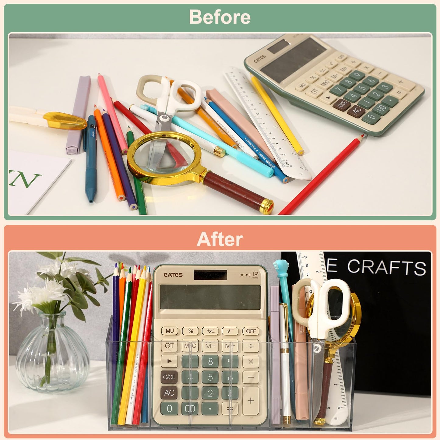 DECYOOL 2Pcs Acrylic Pen Holders with 6 Compartments for Desk Organizer