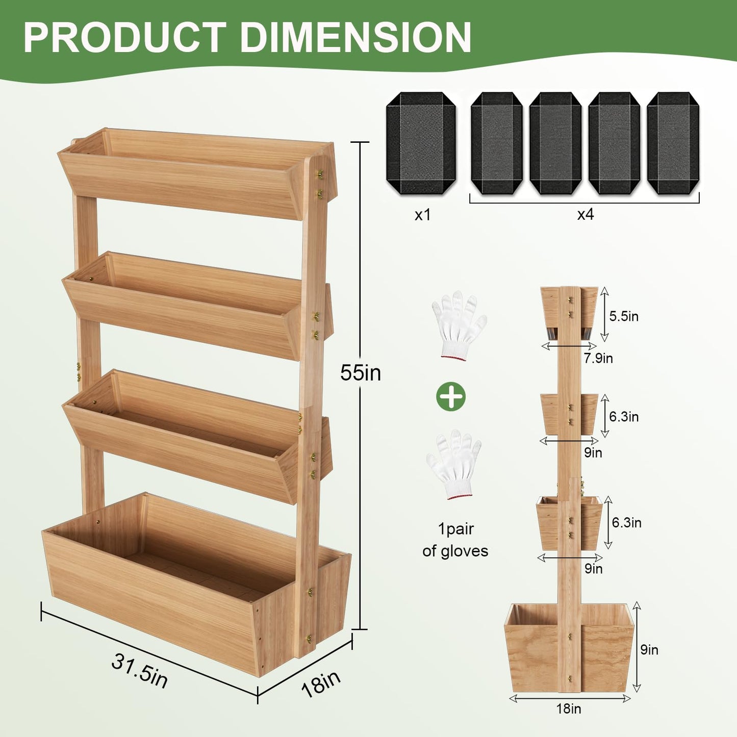 Baotree 4 Tiers Vertical Wooden Raised Garden Bed, Tiered Standing Garden Planters Outdoor, Garden Tower Wooden Planter Box for Planting Herbs Flowers Vegetables Indoor Outdoor Gardening