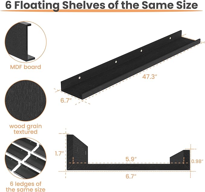upsimples Floating Shelves for Wall, 47.3 Inch Shelves for Decor Storage Set of