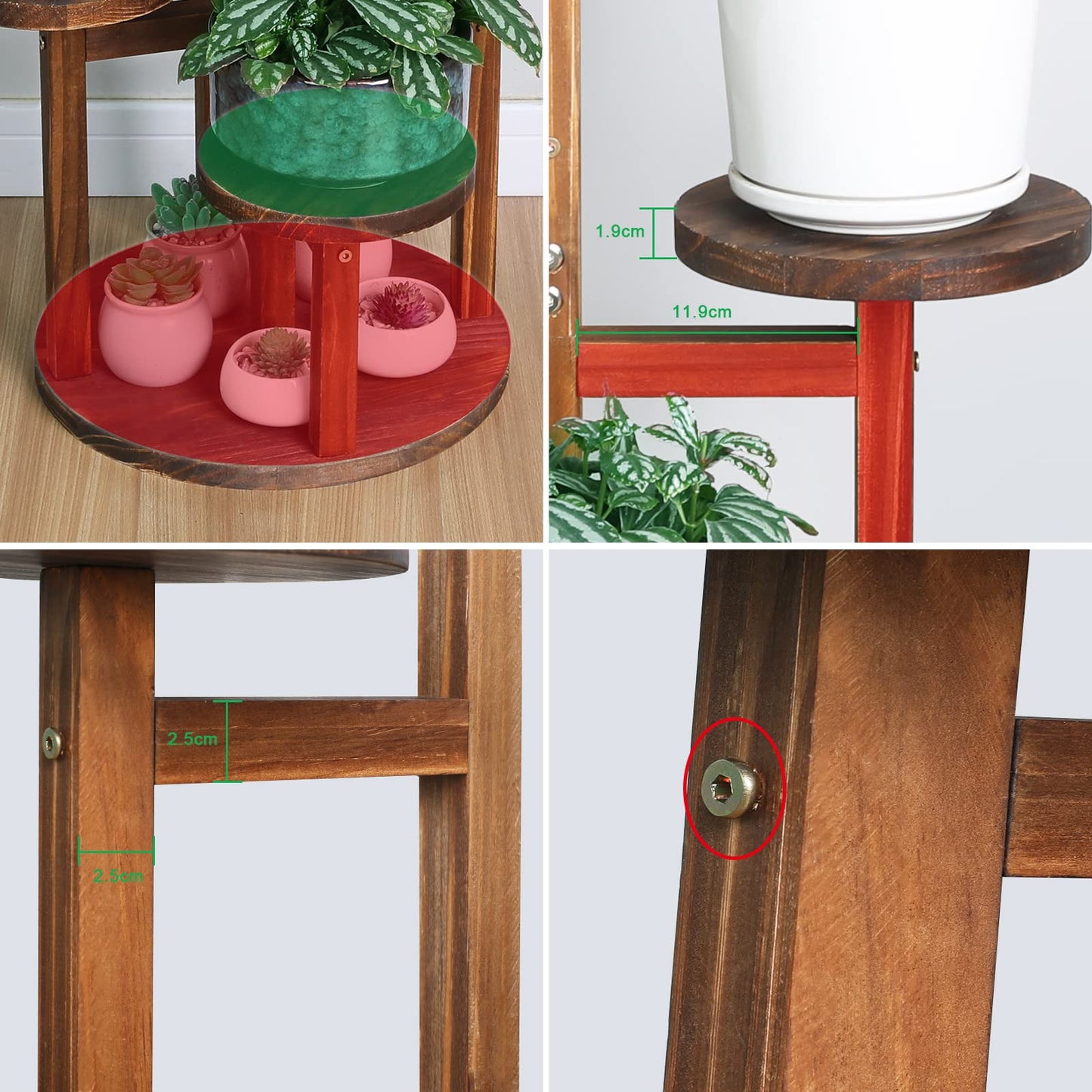 Jotboom 5 Tier Plant Stand Indoor, Tall Wood Corner Plant Shelf for Multiple Plants, Multi-tiered Flower Pot Holder Display Rack for Living Room, Balcony, Patio (Carbonized Brown)