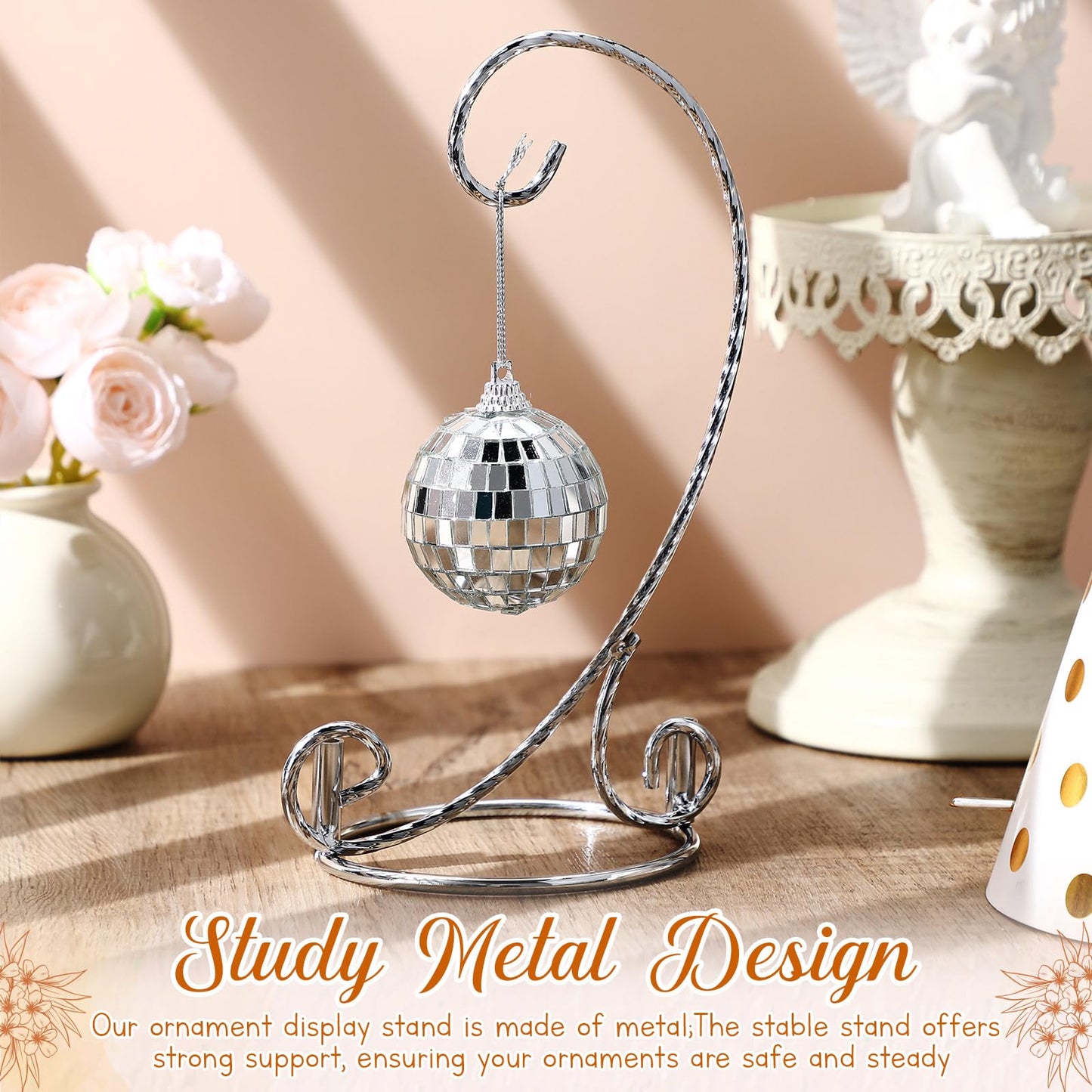 MorningRo 1 Pcs Ornament Display Stand 7.5" Height Ornament Stand Holder Ornaments Hanger Terrarium Bracket Air Plant Holder Hanging Hook for Christmas Home Party Wedding Decoration(Silver)