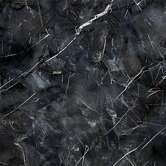 HOMETITUTE Black Marble Wallpaper Peel and Stick Dark Stone Pattern 118.1x17.7