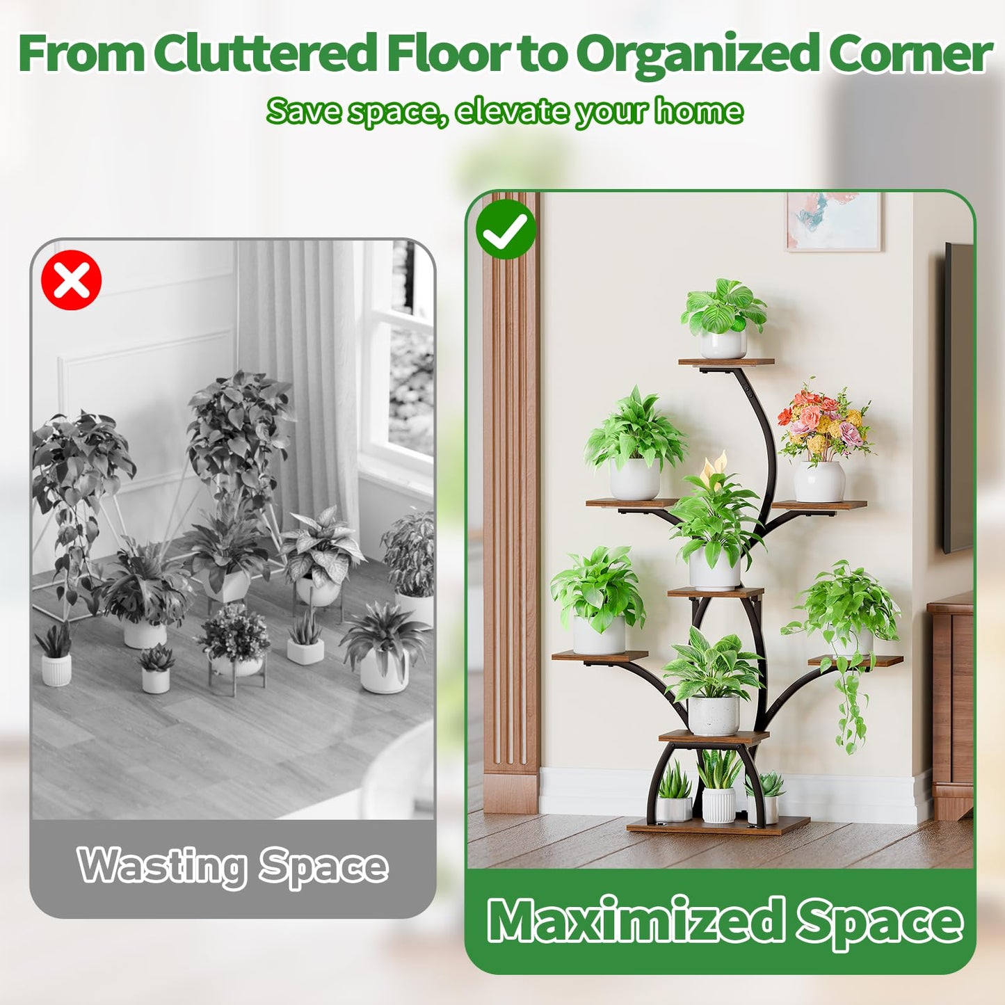 CODACE Plant Stand Indoor with Grow Lights, 6 Tiered Plant Shelf Indoor, 50" Corner Plant Stands for Indoor Plants, Lighted Tree-Shaped Plant Holder, Tall Flower Display Rack for Living Room