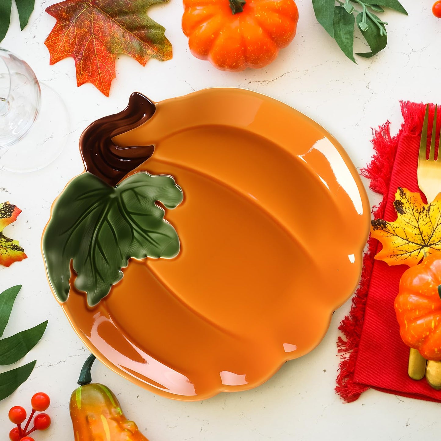 FillTouch 8 Pcs 5.91'' Ceramic Pumpkin Plates Fall Candy Dishes Platters Harvest Serving Bowl for Halloween Autumn Party Supplies Dinnerware(Orange)