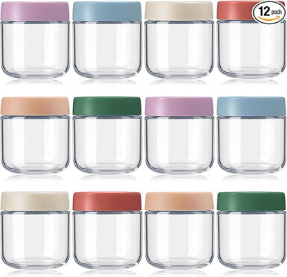 12 Pack Overnight Oats Containers with Lids, Wide Mouth Jars, Glass Food Storage Containers with Airtight Lids, CRYSTAL Storage Canister for Cereal Salad Spice Sugar (Bright Color,12oz)