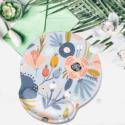 WAVEYU Ergonomic Mouse Pad with Wrist Support, Cute Pretty Mouse Mat for Women Girls Non-Slip Rubber Base Mousepad for Desk Laptop Gaming Working Computers Easy Typing & Pain Relief, Blue Flower