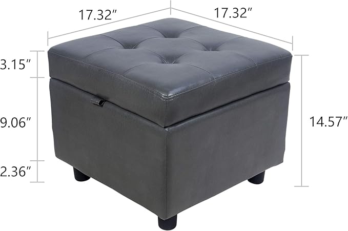 H&B Luxuries Tufted Leather Square Flip Top Storage Ottoman Cube Foot Rest