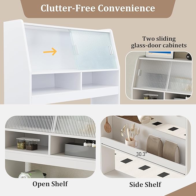 Spaco 2-in-1 Folding Dining Table and Buffet Cabinet Set, Compact Pull-Out