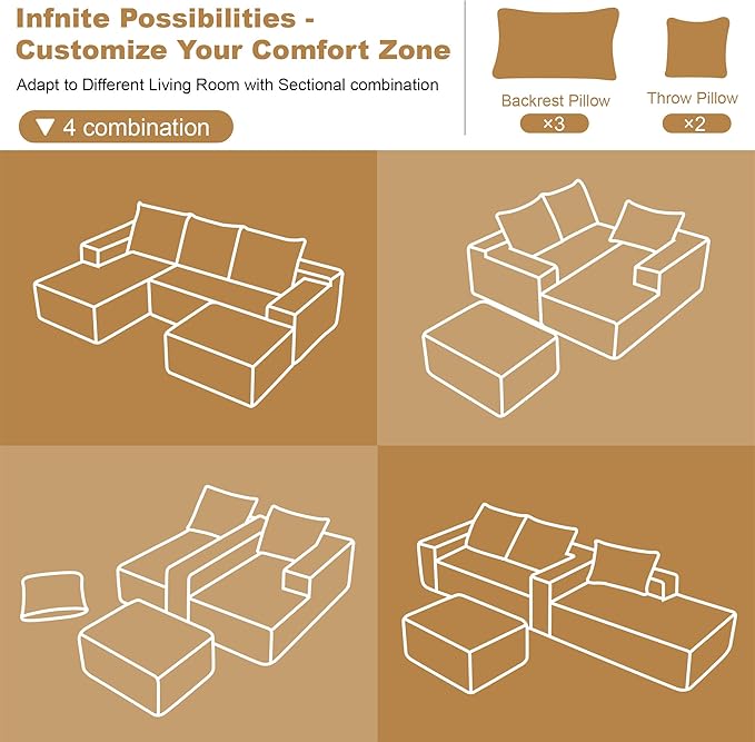 108" Sectional Couches for Living Room Cloud Couch Sofa