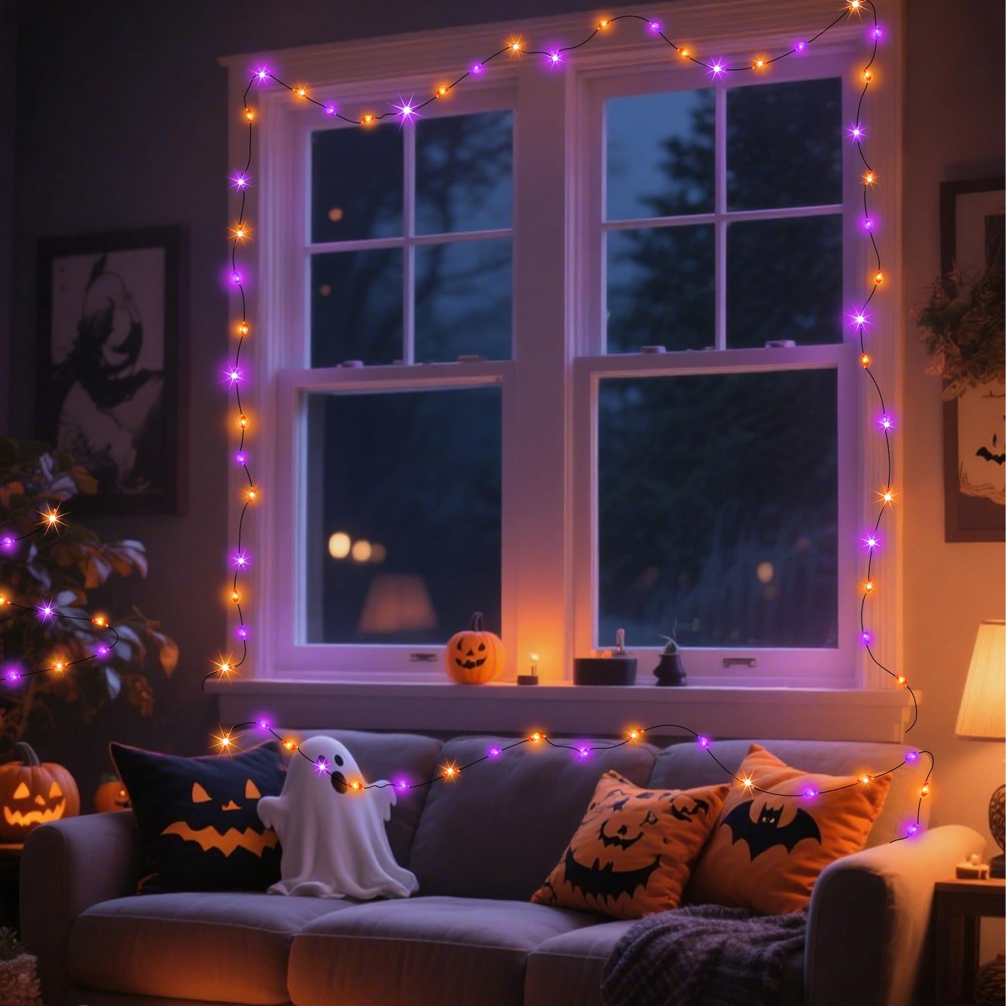Selarlyt 4-Pack 400LED Solar Halloween Lights，Orange& Purple String Lights，Solar Fairy Lights with 8 Modes， Halloween Lights Outdoor Waterproof for Bedroom Patio Garden Party Yard Decoration