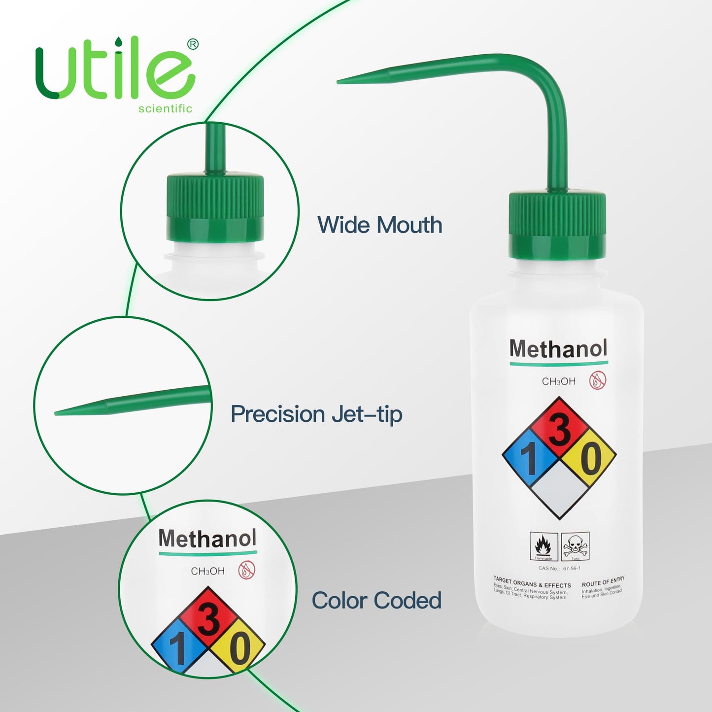 Utile 4pcs of Vol.500ml (16.9oz) Wash Bottles, Methanol Safety Wash Bottles, Narrow Mouth Squeeze Bottles,LDPE Material with PP Material Closure,5511.0371.4