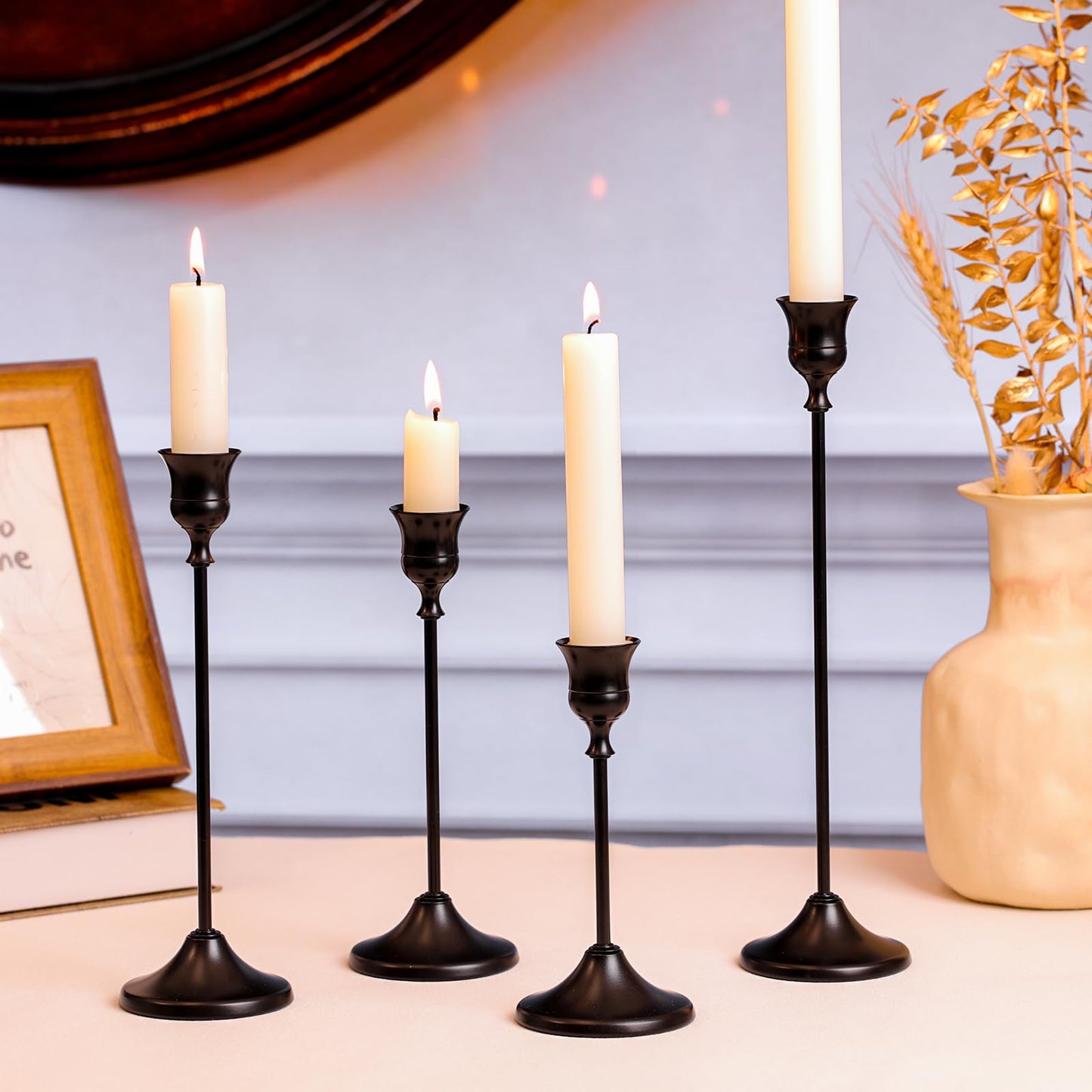 Sunnyfuture Candlestick Holders, 4PCS Taper Candle Holder for Candlesticks, Black Candle Holders for Table Centerpiece, Wedding, Party