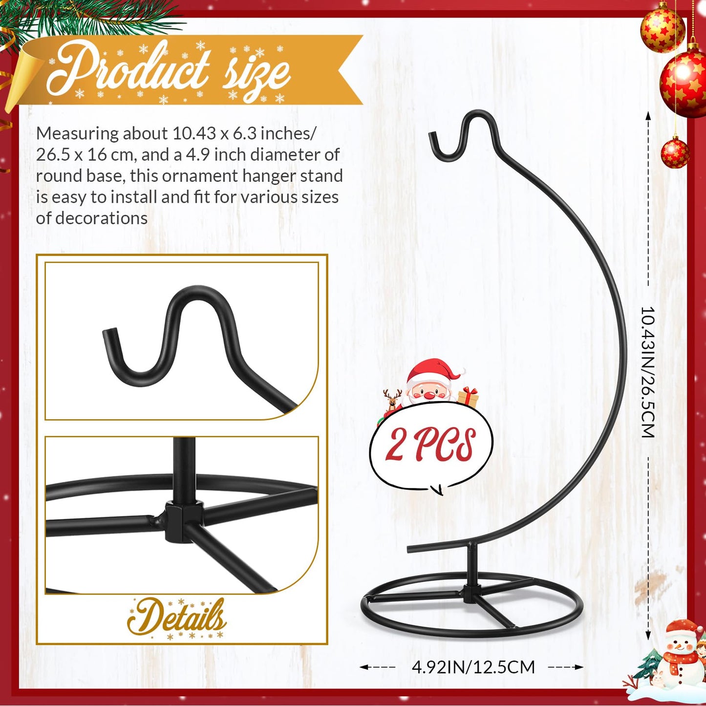 Baderke 2 Pack Ornament Display Stand, 10.43" Height Ornament Hanger, Air Plant Holder Terrariums Hanging Stand Crystal Ball Hanging Hook for Christmas Wedding Home Office Decoration(Black)