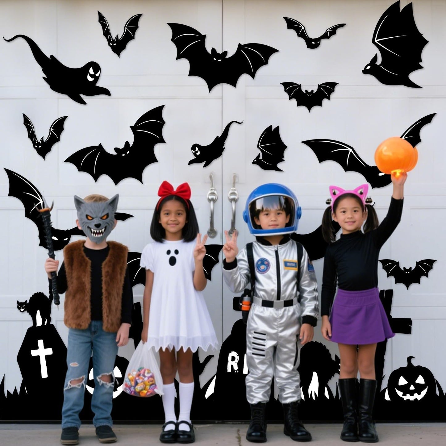 32Pcs Halloween Garage Magnets Door Decorations Happy Halloween Tombstone Cross Pumpkins Black Cat Bat Ghost Magnetic Refrigerator Stickers Large Decals for Halloweens Holiday Outdoor Car Party Decor