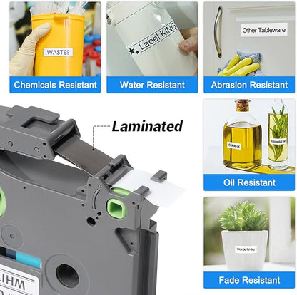 6-Pack TZe-221 Compatible with Brother P Touch TZe221 9mm 0.35" Laminated White TZ Label Tape Black on White 3/8 Inch Label Maker Refill for PT D210 D220 H110 D400