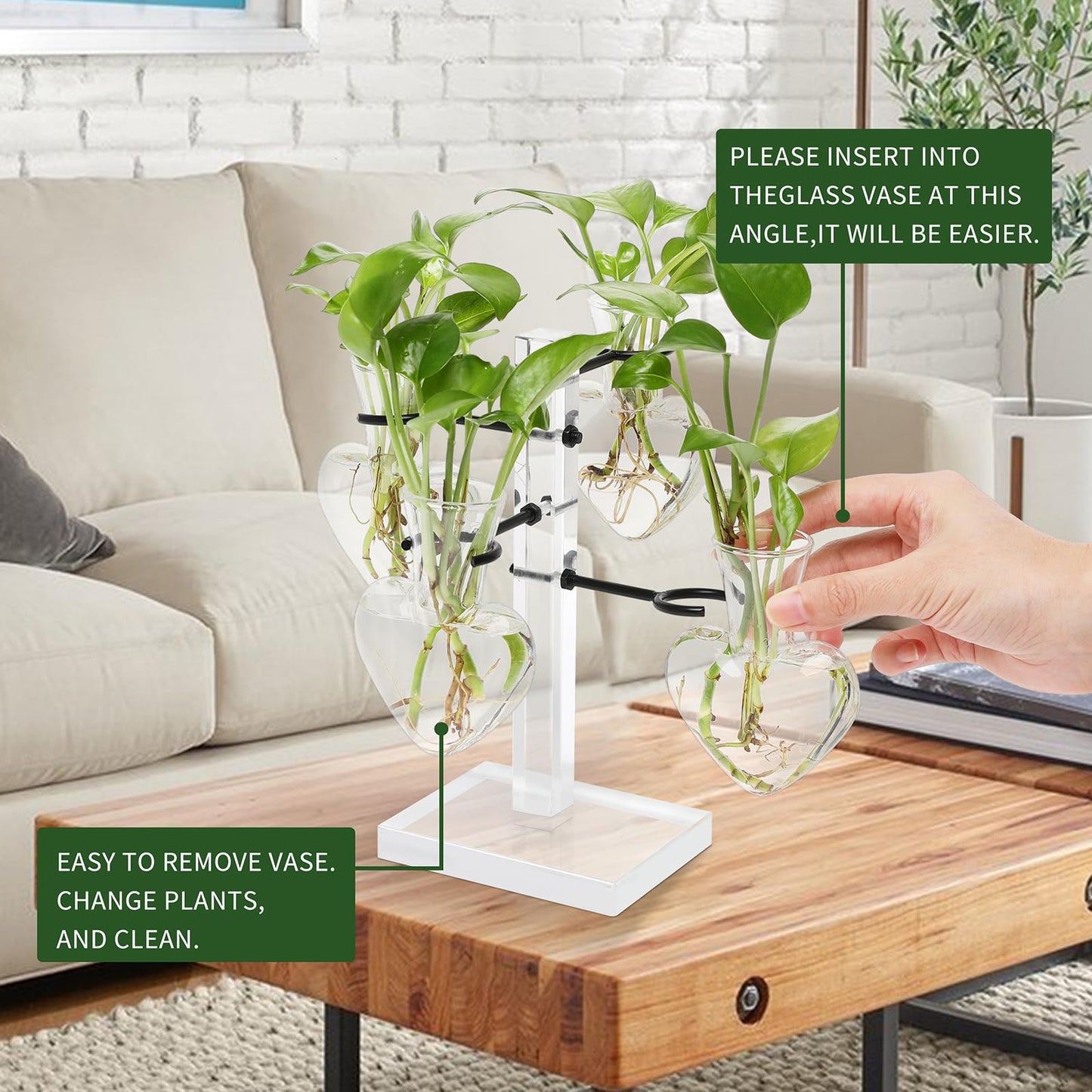 YYHglass Clear Plants Propagation Stations Terrarium Kit Birthday Gift for Women for Indoor Home Office Decor Acrylic Plant Accessories - 4 Love Hear Vase