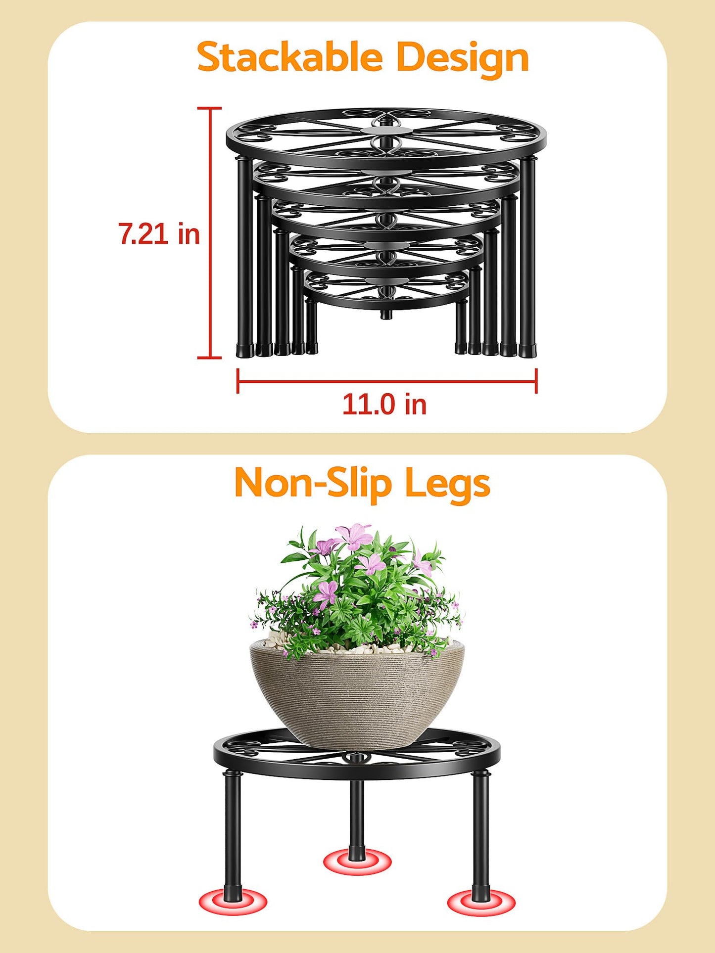NQW 5 Pack Metal Potted Plant Stands,Flower Pot Stand Holder,Heavy Duty Plant Shelf for Multiple Plant,Rustproof Planter Container Round Supports Display Rack for Home(GoldCircle)