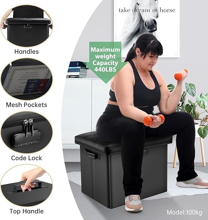 DocSafe Storage Ottoman with Lock, Fireproof Folding Ottoman Foot Rest Stool