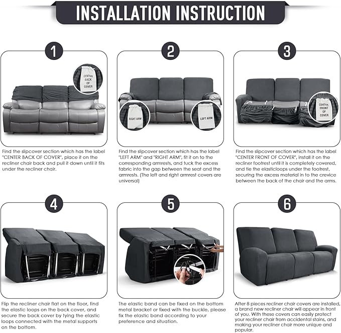 TAOCOCO Recliner Sofa Covers 8-Pieces Stretch Large Couch Covers