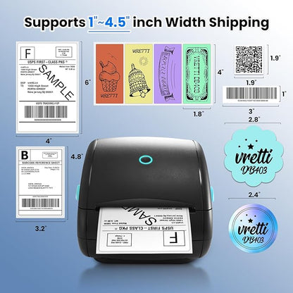 vretti Shipping Label Printer,Bluetooth with Built-in Label Desgin,4×6 Thermal Shipping Label Printer for Small Business,Compatible for Amazon,Ebay,USPS