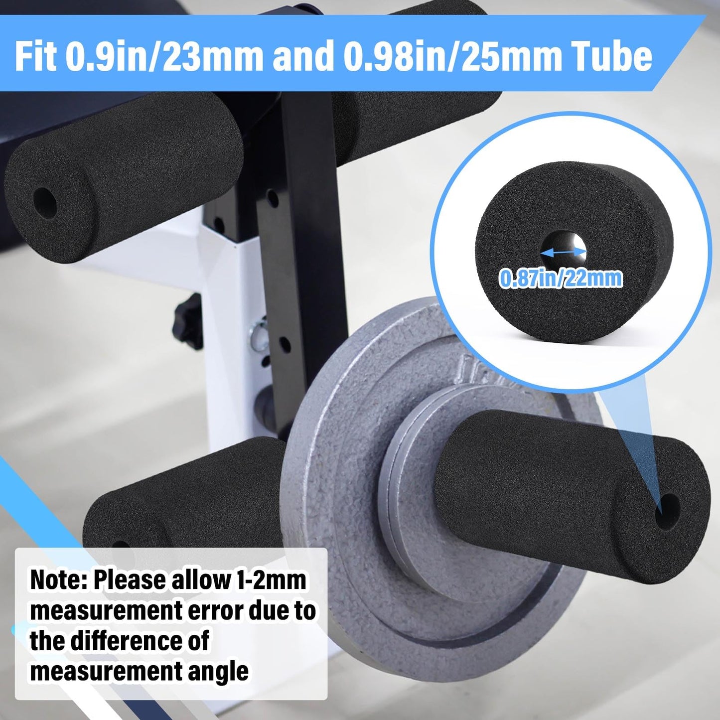 Deekin 4 Pcs Foam Foot Pad Rollers Buffer Tube Cover for Exercise Machine Home Gym Equipment Replacement Pads for Leg Extension Weight Bench Inversion Table(0.87 x 3.4 x 6.3 Inches)