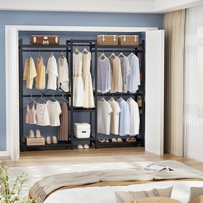 Homykic Bamboo Closet System Clothes Rack, Large Freestanding Garment Rack