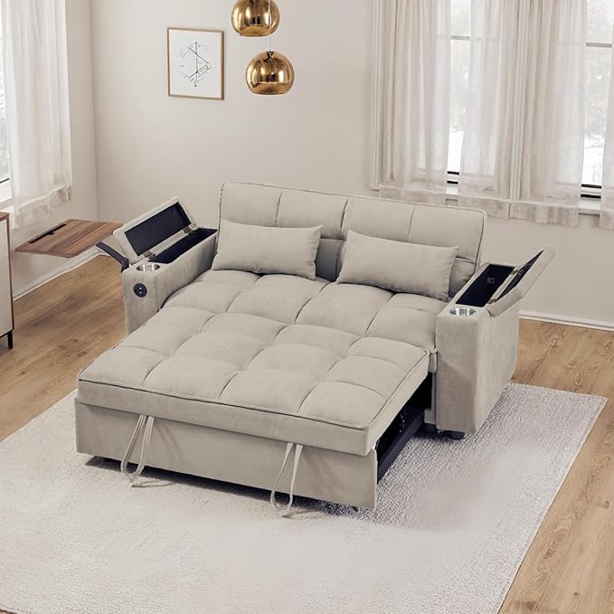 oaaktu Large Size Convertible Sleeper Sofa Bed, Polka dot Velvet Pull Out Futon