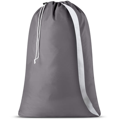 Handy Laundry Shoulder Strap Bag - Drawstring Locking Closure, Durable Nylon Material, Large Capacity, Heavy Duty Stitching, Perfect for Laundromat or College Dorm (Grey | 30" x 40")
