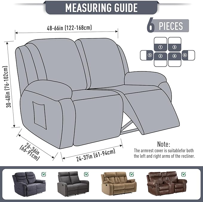 TAOCOCO Recliner Loveseat Slipcover, 6 Pieces Dual Recliner Sofa Covers
