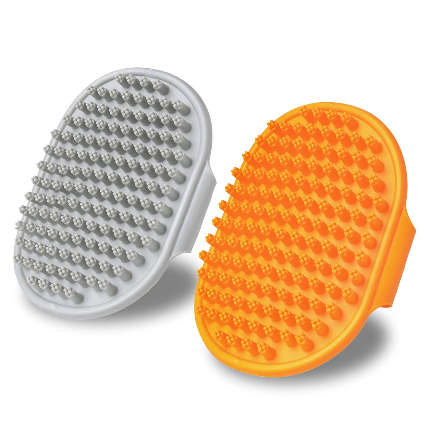 XIGOU Dog Bath Brush, 2 Pcs Short Hair Grooming Brush for Dogs & Cats - Soothing Massage Rubber Bristles Curry Comb with Adjustable Handle