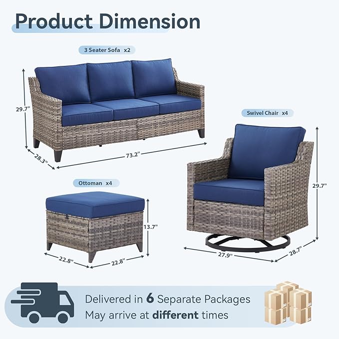 10 Piece Patio Furniture Set-High Back Outdoor Furniture Set Sectional Sofa