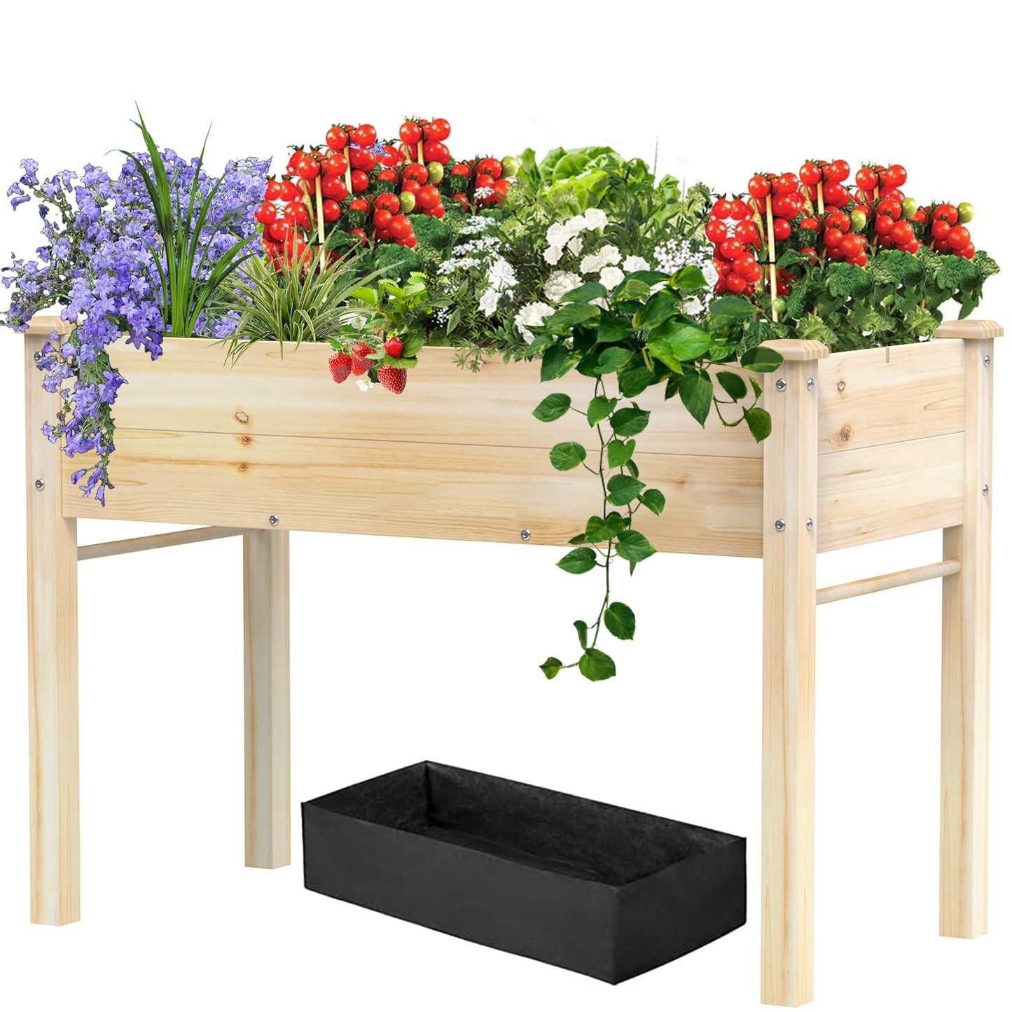 48x24x31IN Elevated Wooden Raised Garden Bed with Legs, Reinforced Large Planter Box for Vegetable Flower Herb Outdoor, Standing Growing Bed forGardening/Backyard/Patio/Balcony, Liner Included