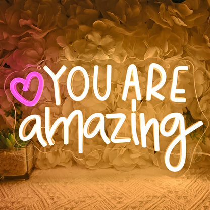 SYLHOME Led Neon Light Sign You Are Amazing Heart Classroom Kids Room Besroom Wall Decor Sign Banner Birthday Christmas Party Backdrop 13.8" X 8" USB