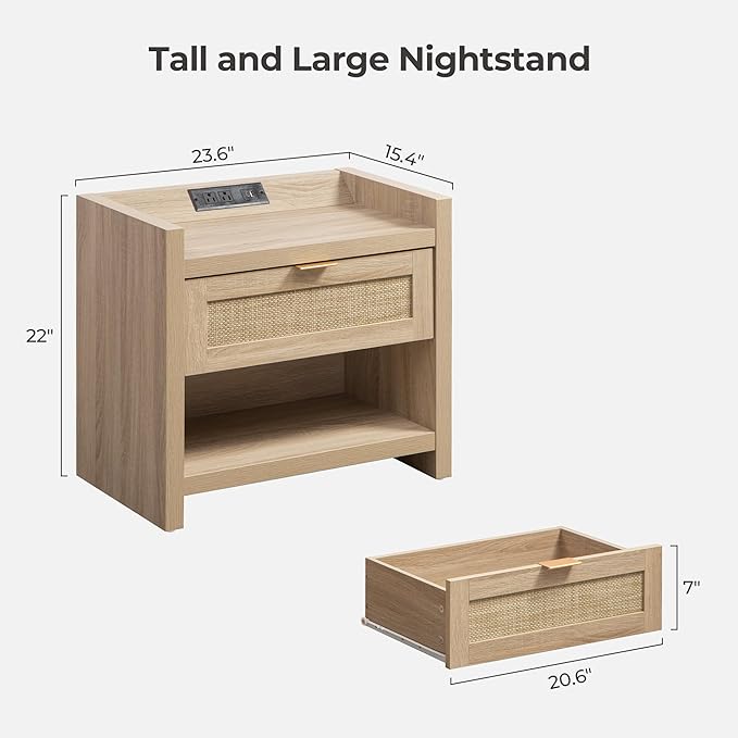 SICOTAS Rattan Nightstands Set of 2 Bedside Table