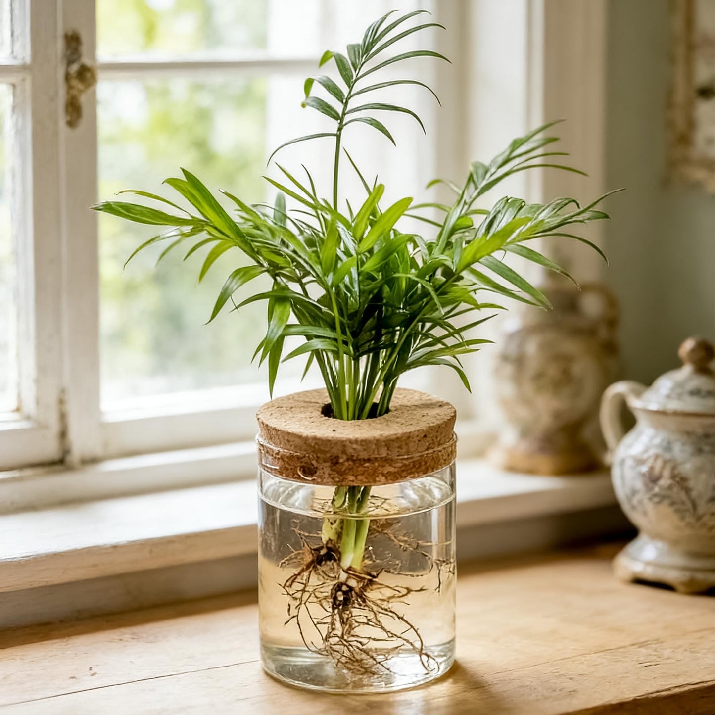 QeemTaco 4Pcs Glass Plant Propagation Vase with Wooden Stopper, Hydroponic Terrarium Cylinder Bottle for Plant Cuttings, Modern Desktop Plant Holder for Home Office Decor