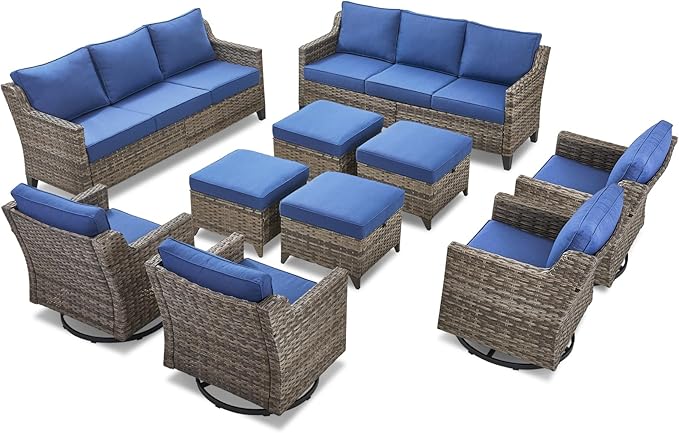 10 Piece Patio Furniture Set-High Back Outdoor Furniture Set Sectional Sofa
