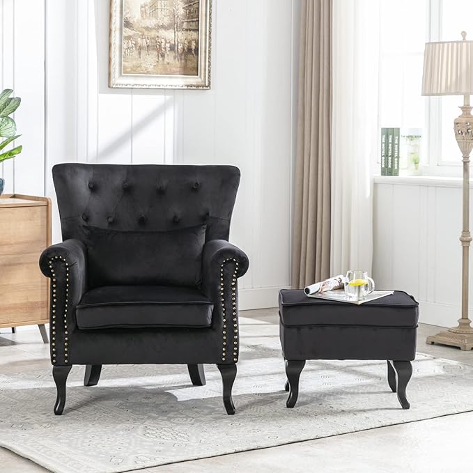 Mid Century Modern Accent Chair Upholstered Armchair Comfy Velvet Tufted