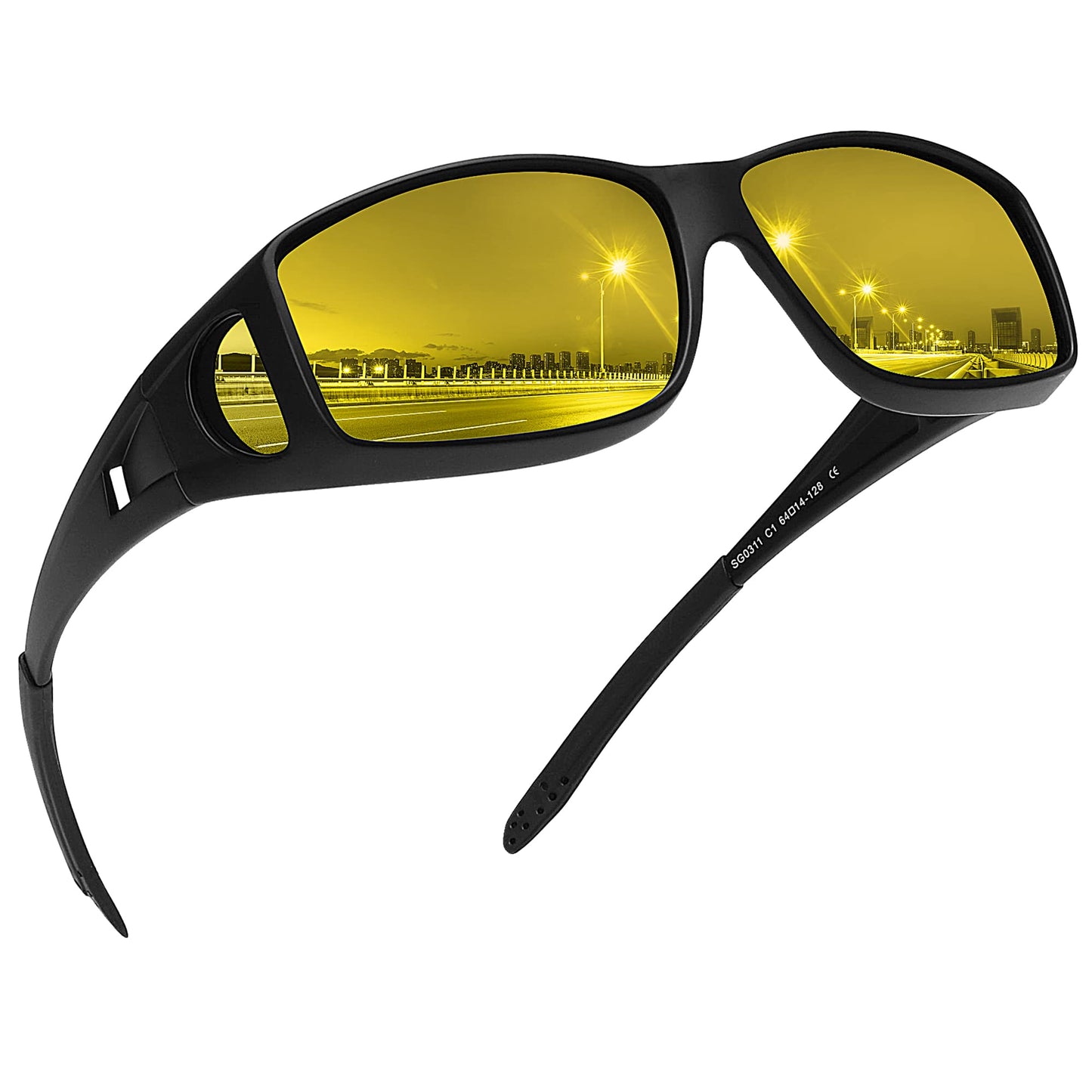 MEETSUN Fit Over Glasses Sunglasses for Men Women,Wrap Around Sunglasses Polarized UV400 Protection Black Frame-Night Vision Lens