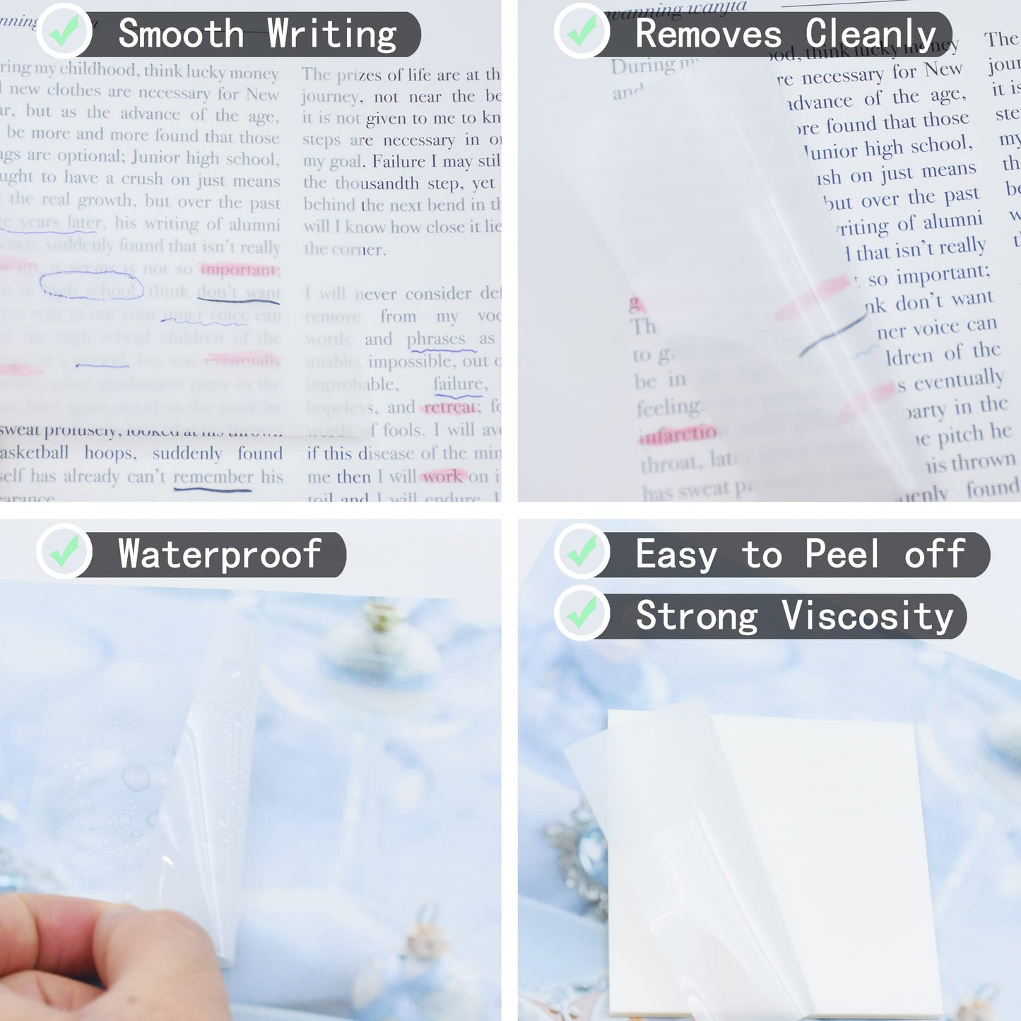 YOUDEFUL 800Pcs Transparent Sticky Notes, 3"x3" Clear Sticky Notes, Waterproof Translucent Sticky Note Pads for Books Annotation, Clear Post it Notes for Bible Study, School, Office（White）