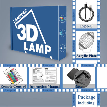 Lampeez Football Gifts Night Light, Kids 3D American Football Night Light Optical Illusion Rugby Lamp with 16 Colors Changing Remote Birthday Xmas Valentine Gift Idea for Sport Fan Boys Girls