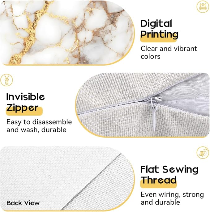 OBSEDE Gold Foil Marble Decorative Throw Pillow Covers 18 × 18 in, Couch