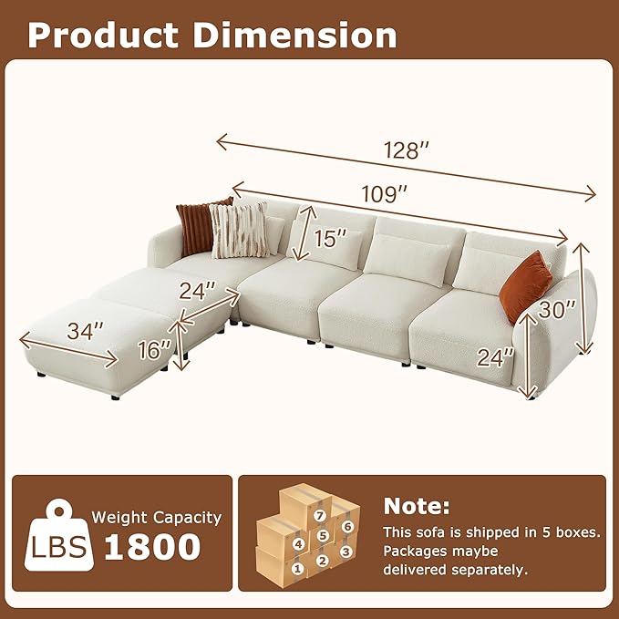 U Shaped Cloud Sectional, Convertible L Shaped Couch