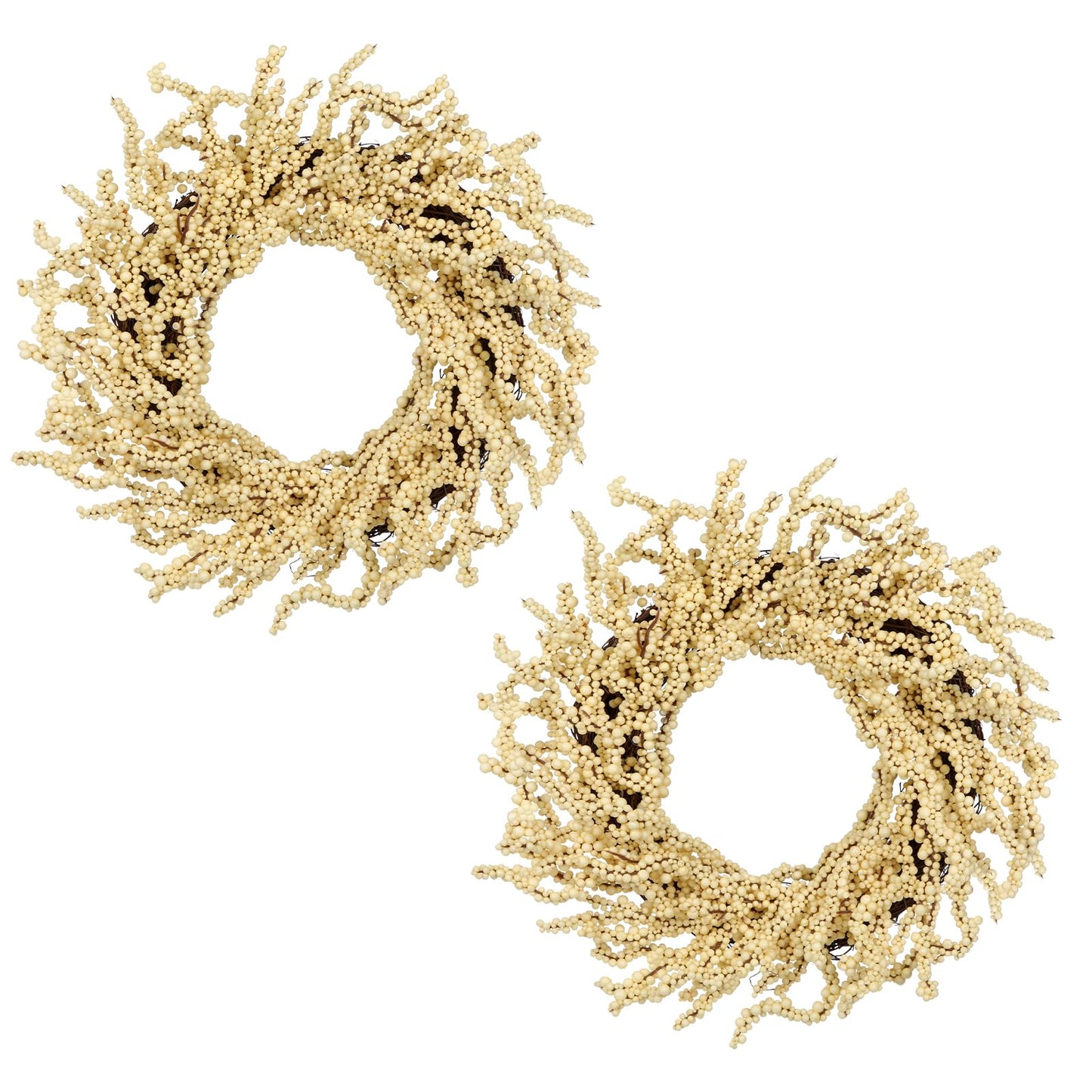Briful 2 Pack Fall Berry Wreaths 12in Artificial Beige Foam Berry Wreath for Front Door Small Outdoor Fall Wreath for Autumn Home Wall Mantle Porch Thanksgiving Halloween Decor