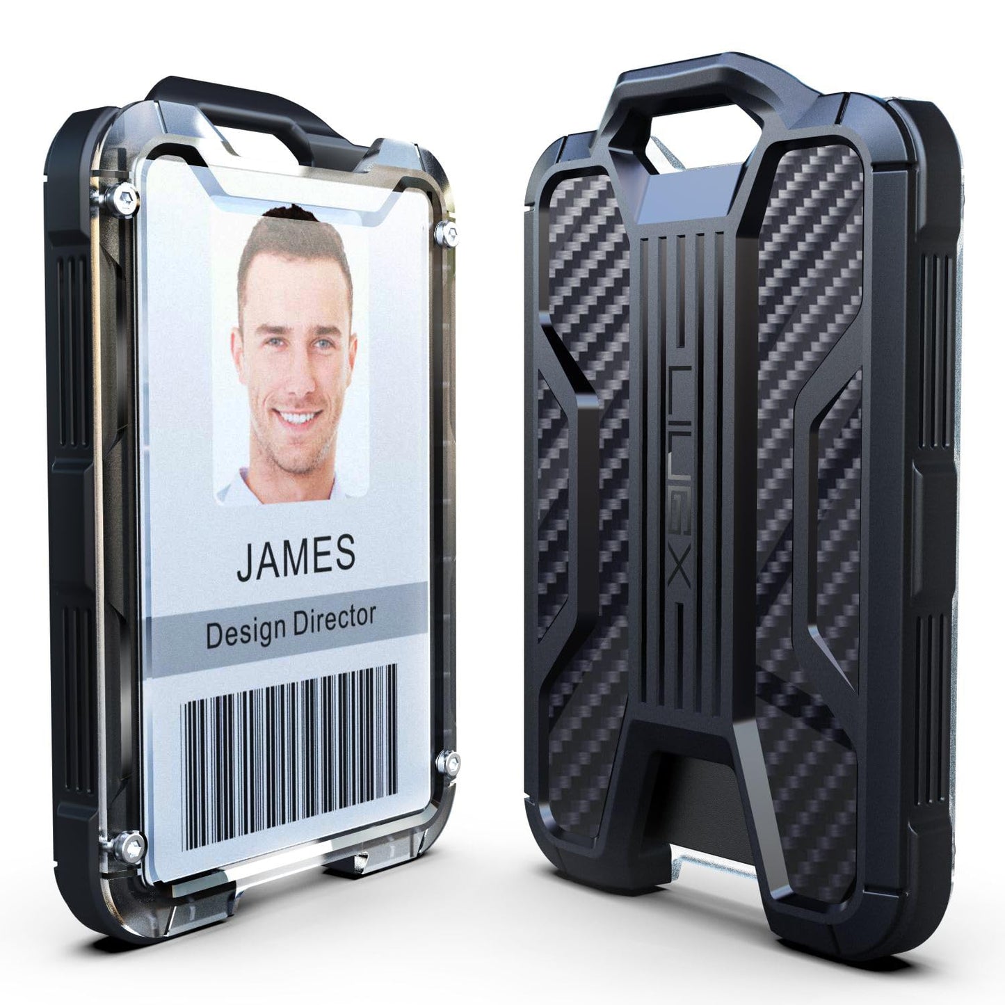 LIUGX Retractable Breakaway Lanyards for ID Badges Holder Keys, Carbon Fiber-Texture & American Flag, Badge Reel with Heavy Duty ID Card Holder (Holds 6 Cards) with 20" Cord, Keychain, 4.2 oz, Black