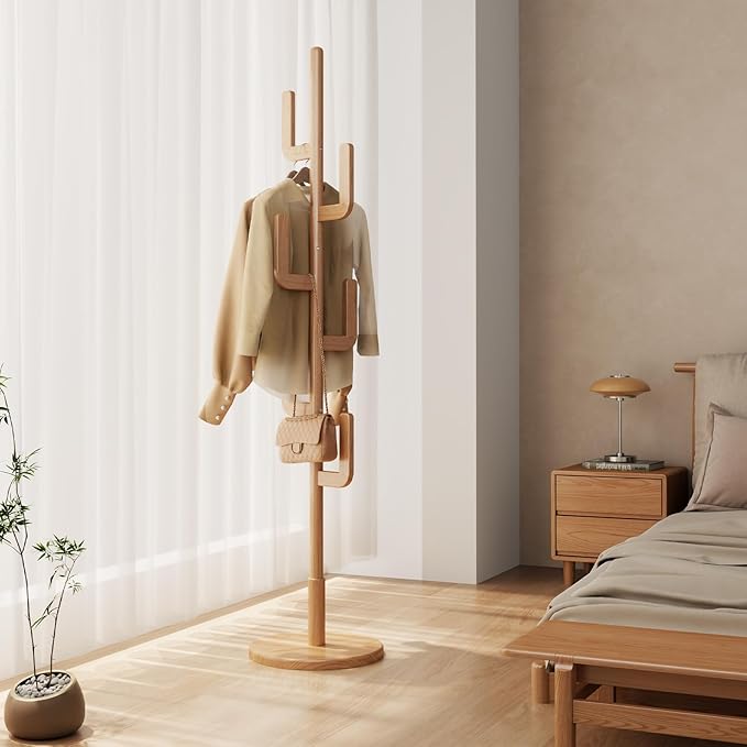 Muwuele Solid Wood Cactus Coat Rack, Freestanding Coat Rack