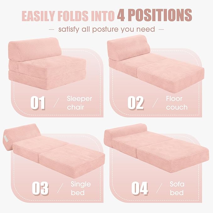 Kasunpul Folding Sofa Bed with Pillow, Memory Foam Fold Out Chair Bed,