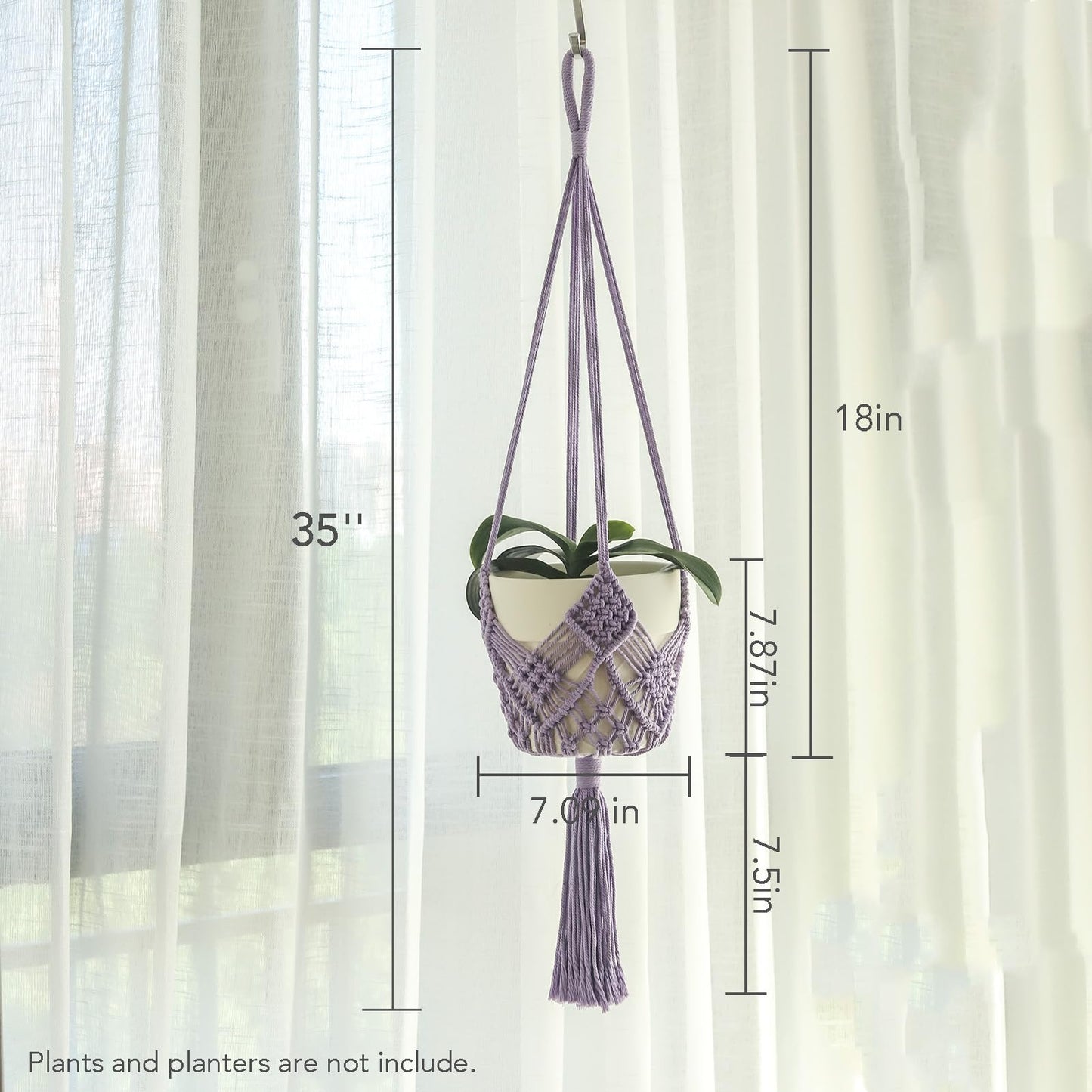 XINBOR Hanging Planter with Patterns,2Packs Macrame Plant Hangers Indoor Macrame for up to 8 inch Pot Crochet Boho Plant Hanger Holder for Indoor Outdoor with 2S Shaped Stainless Steel Hooks (Purple)