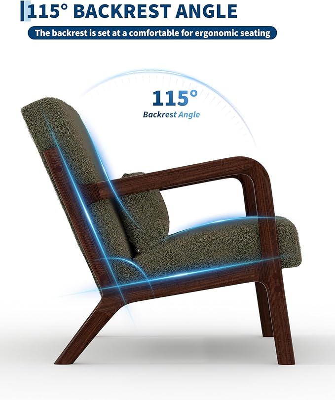 Garvee Mid-Century Modern Accent Chair, Sherpa Upholstery, Solid Wood Armchair